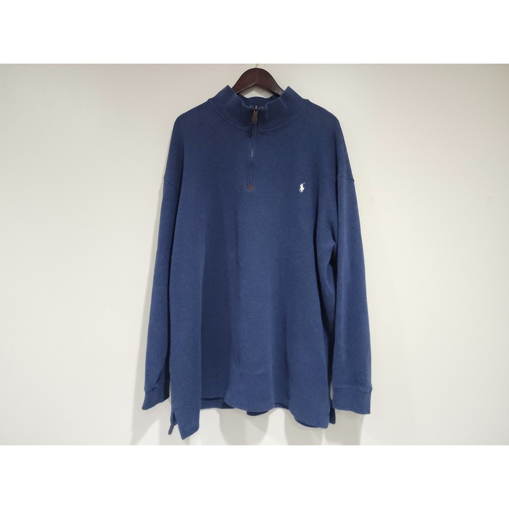 VTG Polo Ralph Lauren BIG 3X Double Knit Quarter Zip Sweatshirt Mens Navy Blue